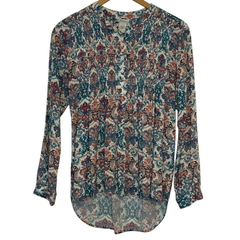 Sundance Paisley Pin Tuck Long Sleeve Blouse Size M. Great Condition!